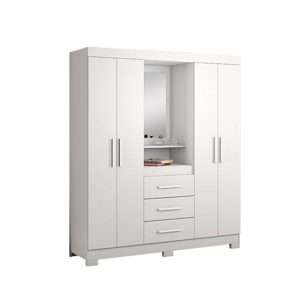 ROPERO 4 PUERTAS 3 CAJONES CON ESPEJO CAPELINHA NT5015 NOTAVEL BLANCO