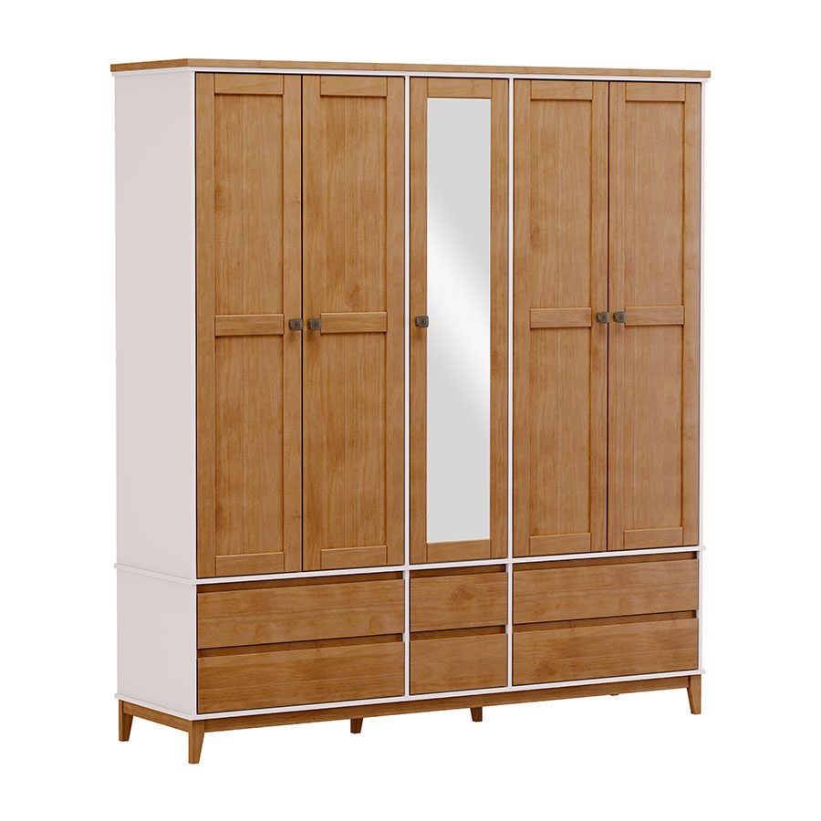 ROPERO 5 PUERTAS 6 CAJONES CON ESPEJO 2804BF FINESTRA OFF WHITE|FREIJO