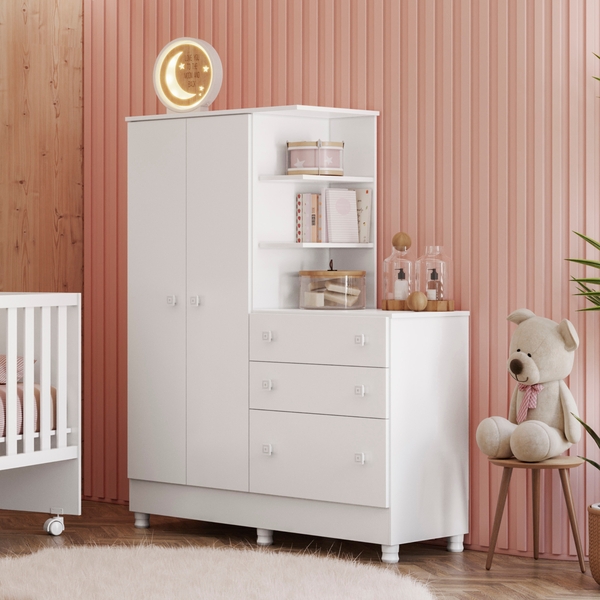 ROPERO CON CÓMODA 2 PUERTAS 3 CAJONES 4070 QMOVI BLANCO