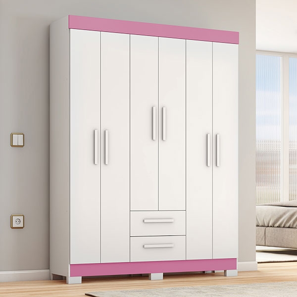 ROPERO 6 PUERTAS 2 CAJONES NT6015 NOTAVEL BLANCO | BLANCO ROSA FLEX