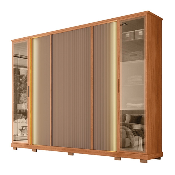 ROPERO 6 PUERTAS CON ESPEJO TELA 2.7 CAEMMUN FREIJO|SUEDE MR