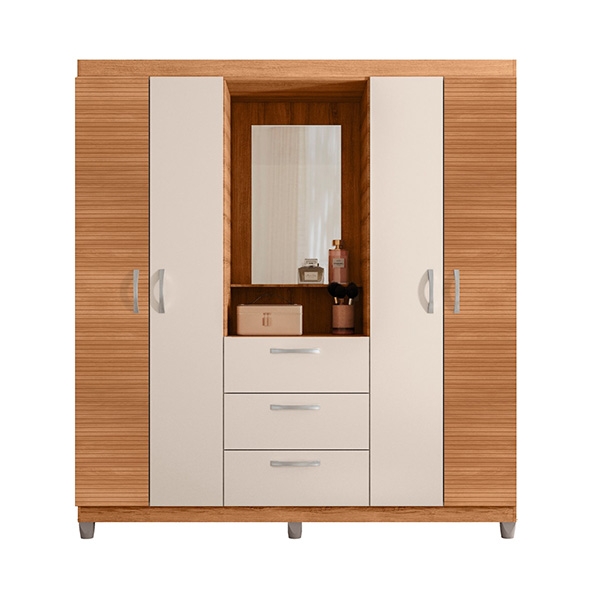 ROPERO 4 PUERTAS 3 CAJONES CON ESPEJO CAPELINHA CLAPTON 1.5 CAEMMUN FREIJO| OFF WHITE RIPA