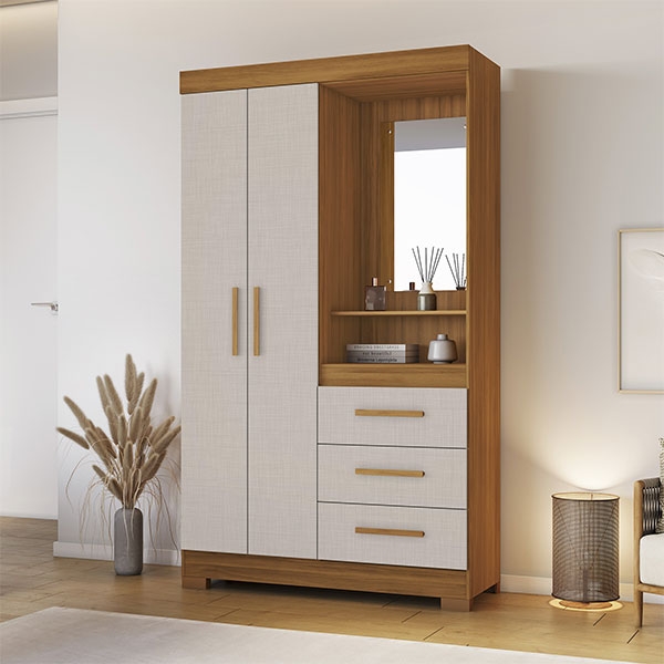 ROPERO 2 PUERTAS 3 CAJONES CON ESPEJO NT6020 NOTAVEL FREIJO TREND | OFF WHITE