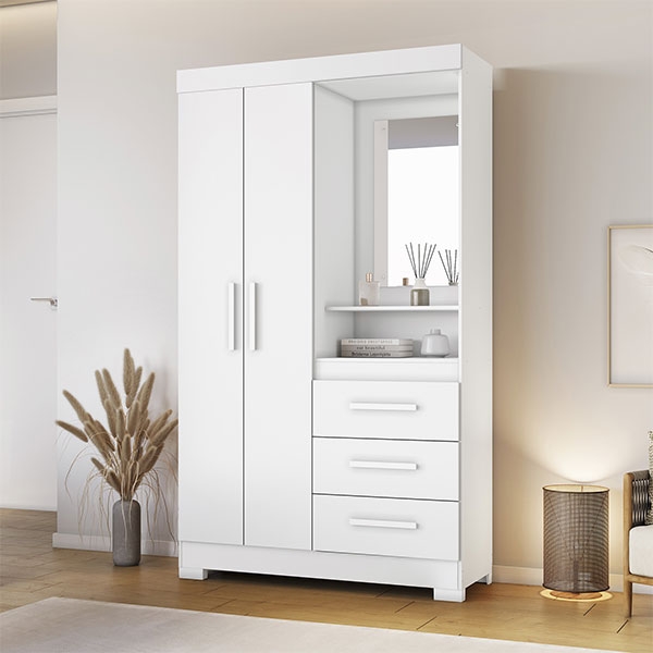 ROPERO 2 PUERTAS 3 CAJONES CON ESPEJO NT6020 NOTAVEL BLANCO NEW | ROSA FLEX