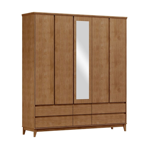 ROPERO 5 PUERTAS 6 CAJONES CON ESPEJO PRATA 2814FN FINESTRA FREIJO