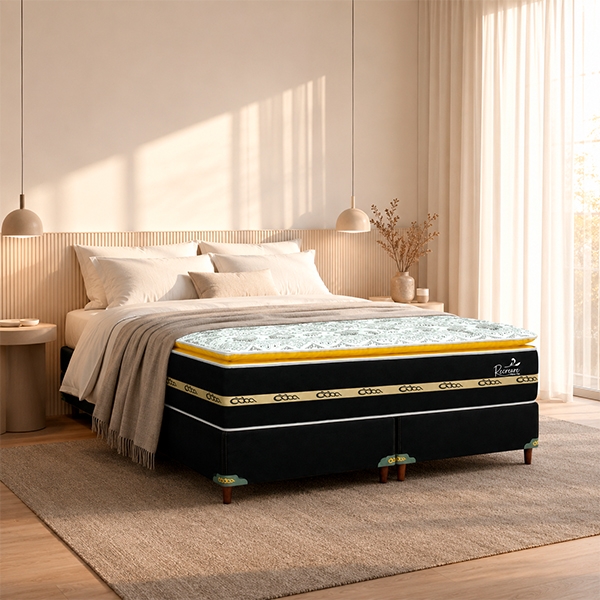 SOMIER RECREARE S PILLOW TOP 180 BA+CO ABBA NEGRO|AMARILLO