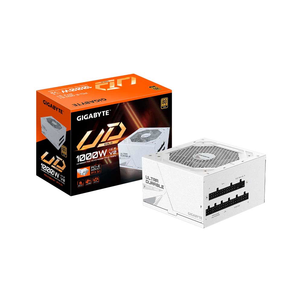 FUENTE GIGABYTE 1000W 80PLUS GOLD FULL MODULAR BLANCO BIVOLT GP-UD1000GM PG5 ICE