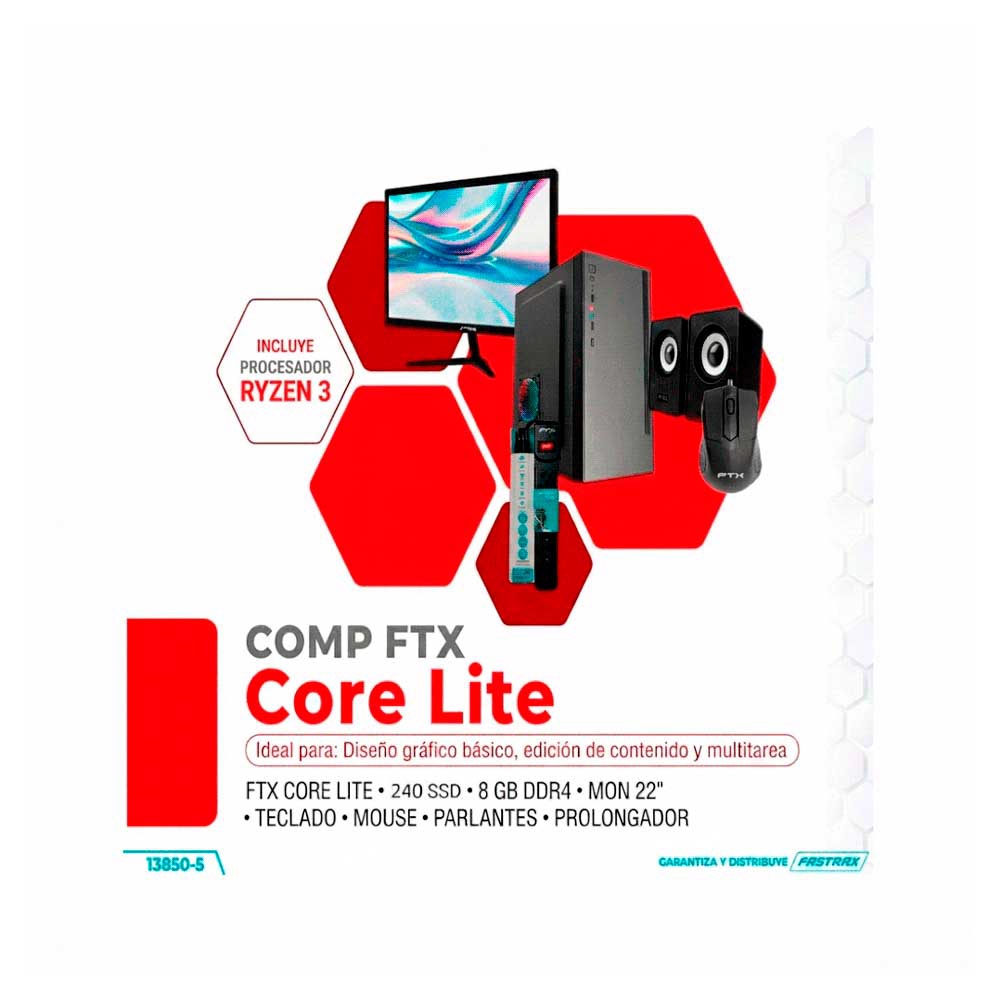 COMPUTADORA FTX CORE LITE R3/240SSD/8G/MON 22"+TECLADO+MOUSE+SPK+FILTRO