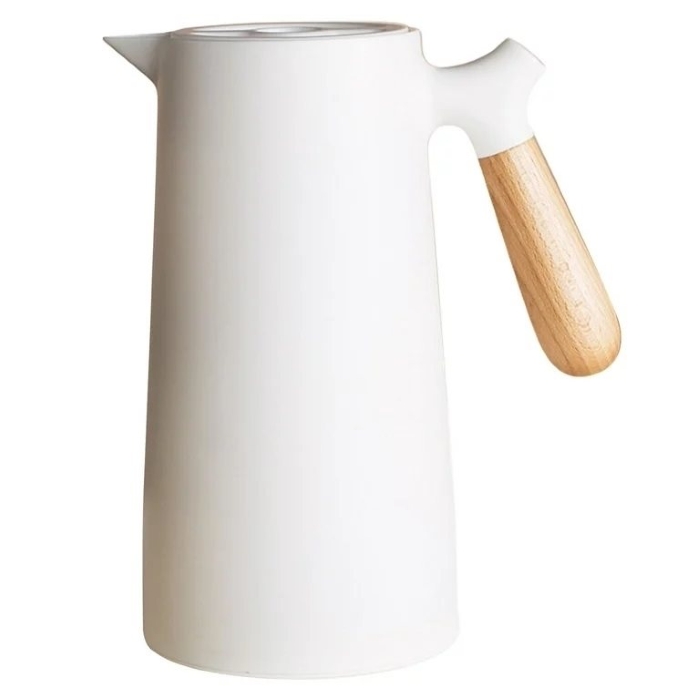 JARRA TERMICA 1L PLASTICO MANGO MADERA BLANCO
